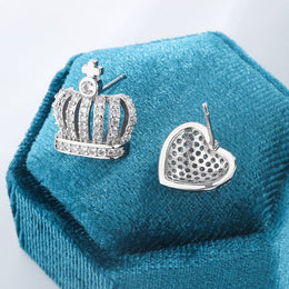 KissICON KissIcon Heart Crown Earrings 925 Silver - Hypoallergenic