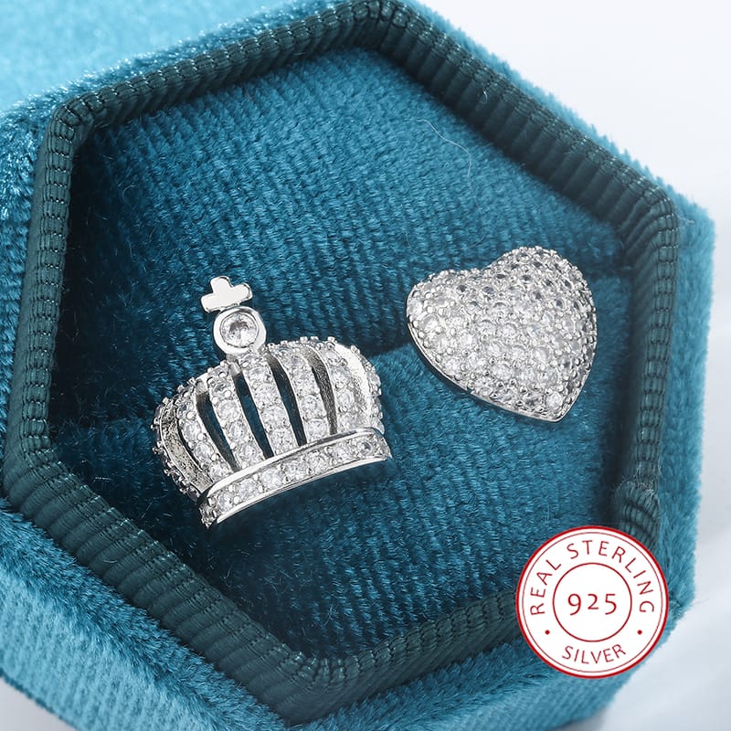 KissICON KissIcon Heart Crown Earrings 925 Silver - Hypoallergenic