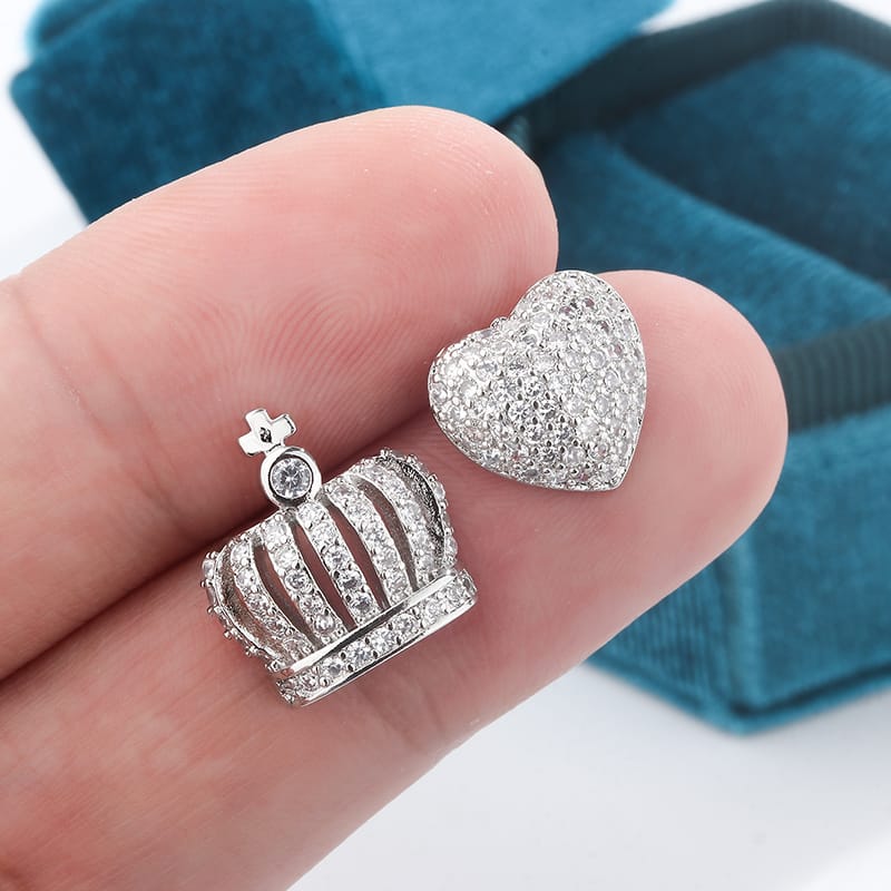 KissICON KissIcon Heart Crown Earrings 925 Silver - Hypoallergenic