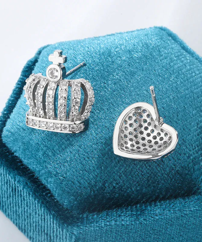 KissICON KissIcon Heart Crown Earrings 925 Silver - Hypoallergenic
