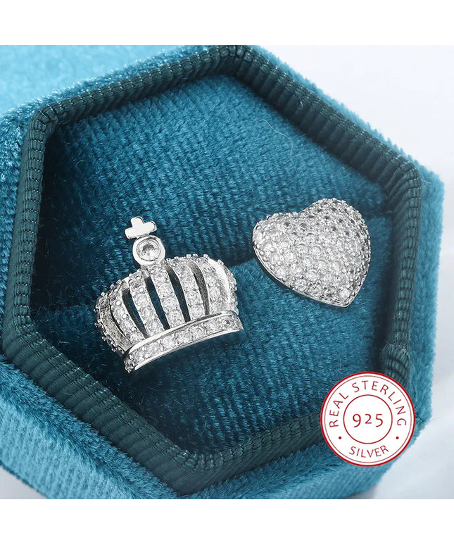 KissICON KissIcon Heart Crown Earrings 925 Silver - Hypoallergenic