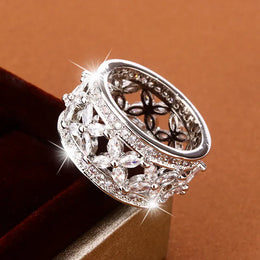 KissICON KissIcon Hollow Zircon Ring For Women Geometric Shine Gift