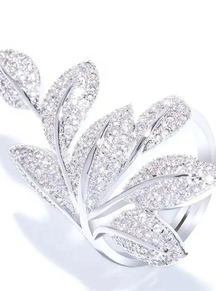 KissICON Kissicon Huitan Leaf Ring – Full Paved CZ