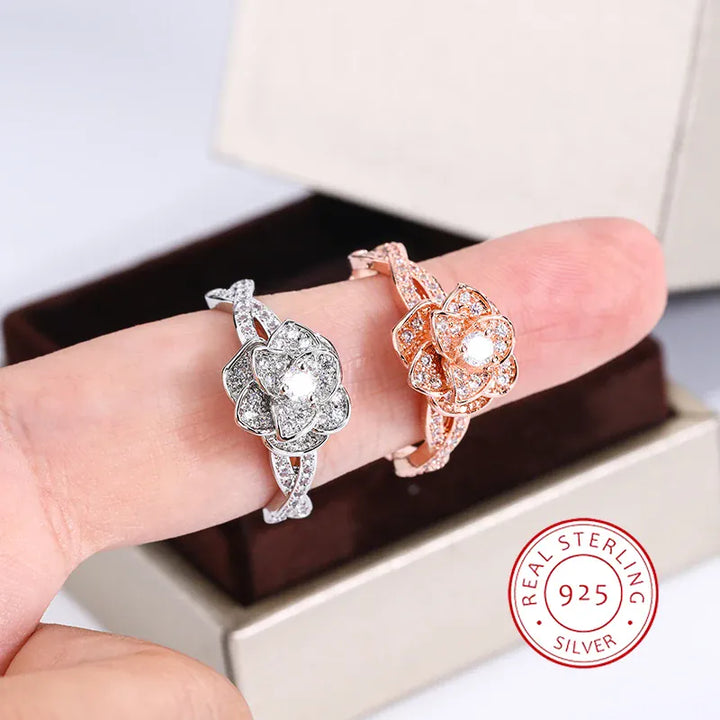 KissIcon InterTwined 3D Rose Ring White Zircon - Dazzle