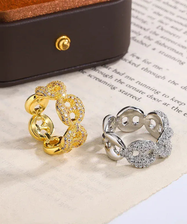 KissICON KissIcon Interwoven Shiny White Zircon Ring Silver Plated