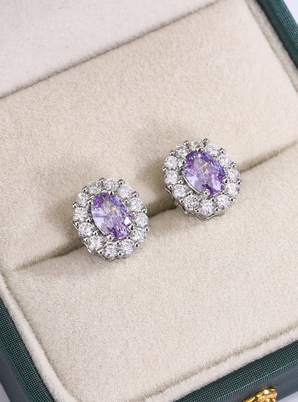 KissICON KissIcon Lavender Round Zircon Earrings - 925 Silver Plated