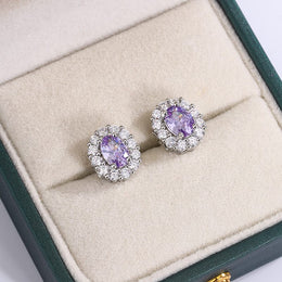 KissICON KissIcon Lavender Round Zircon Earrings - 925 Silver Plated