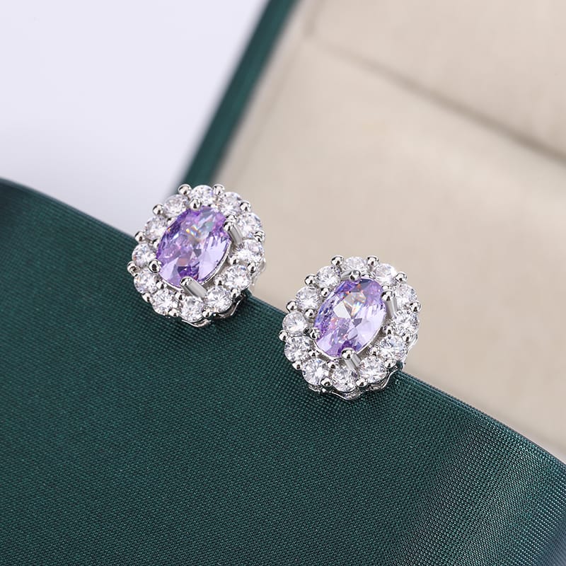 KissICON KissIcon Lavender Round Zircon Earrings - 925 Silver Plated