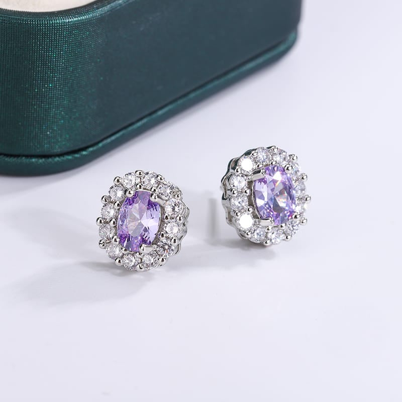KissICON KissIcon Lavender Round Zircon Earrings - 925 Silver Plated