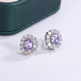 KissICON KissIcon Lavender Round Zircon Earrings - 925 Silver Plated