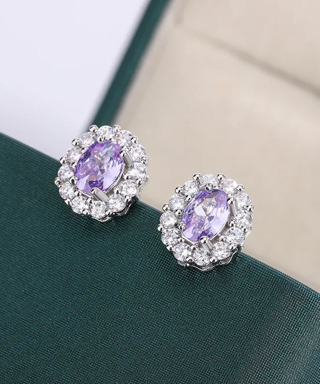 KissICON KissIcon Lavender Round Zircon Earrings - 925 Silver Plated