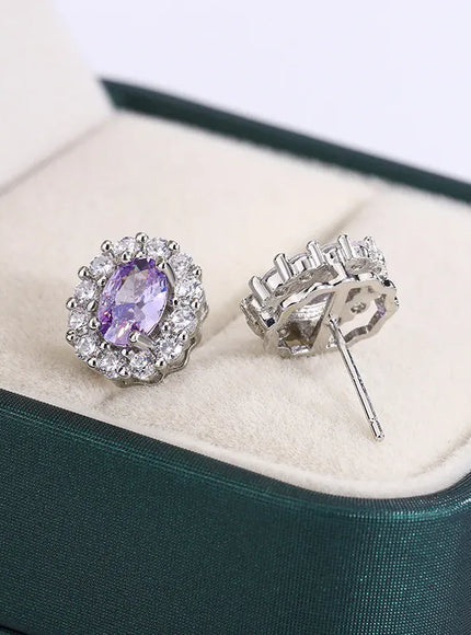 KissICON KissIcon Lavender Round Zircon Earrings - 925 Silver Plated