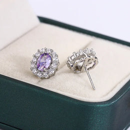KissICON KissIcon Lavender Round Zircon Earrings - 925 Silver Plated