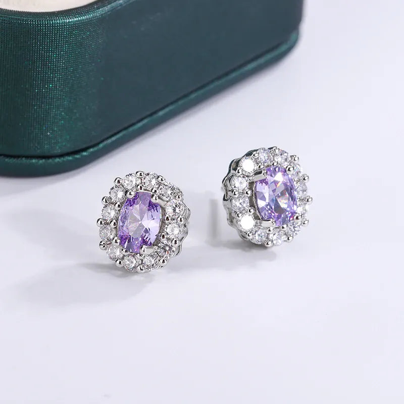 KissICON KissIcon Lavender Round Zircon Earrings - 925 Silver Plated