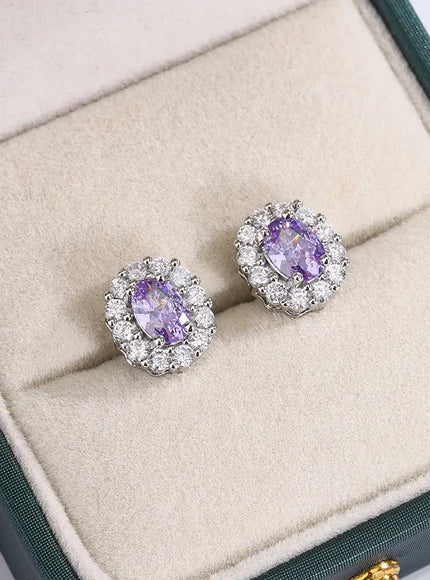 KissICON KissIcon Lavender Round Zircon Earrings - 925 Silver Plated