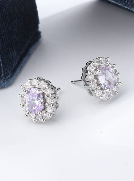 KissICON KissIcon Lavender Round Zircon Earrings 925 Silver Plated
