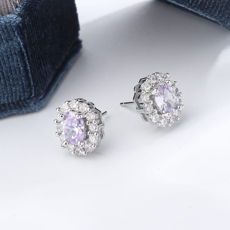 KissICON KissIcon Lavender Round Zircon Earrings 925 Silver Plated