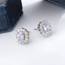 KissICON KissIcon Lavender Round Zircon Earrings 925 Silver Plated