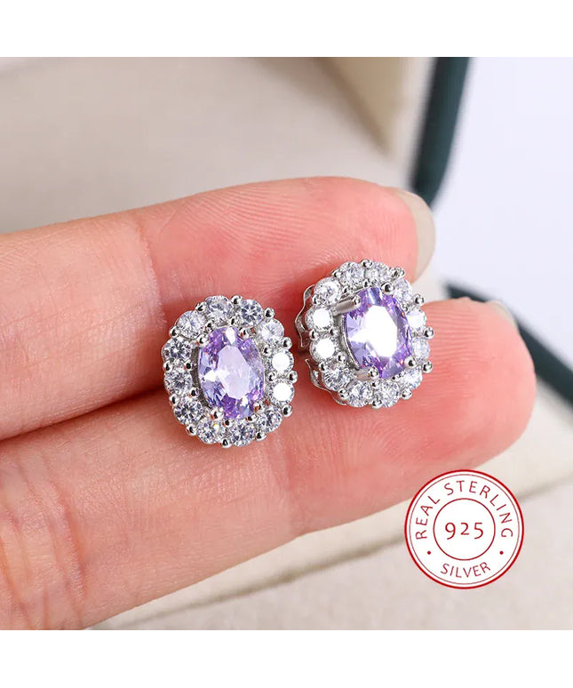 KissICON KissIcon Lavender Round Zircon Earrings - 925 Silver Plated