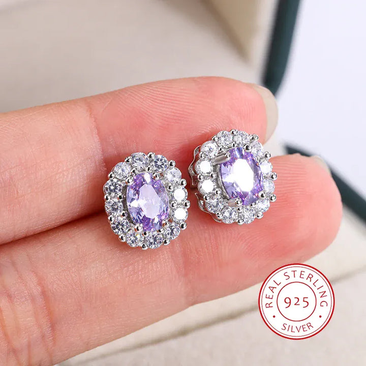 KissIcon Lavender Round Zircon Earrings - 925 Silver Plated