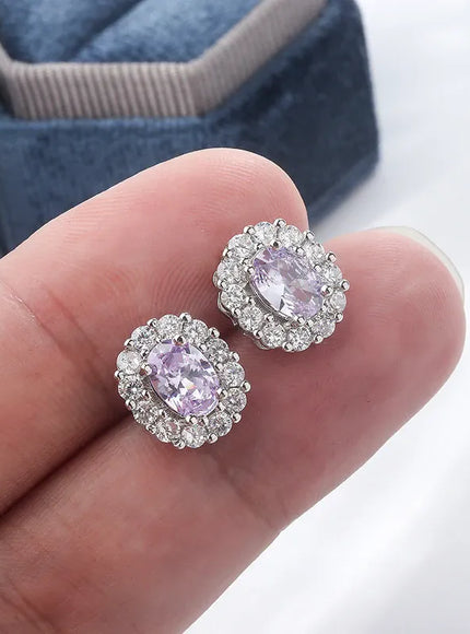 KissICON KissIcon Lavender Round Zircon Earrings 925 Silver Plated