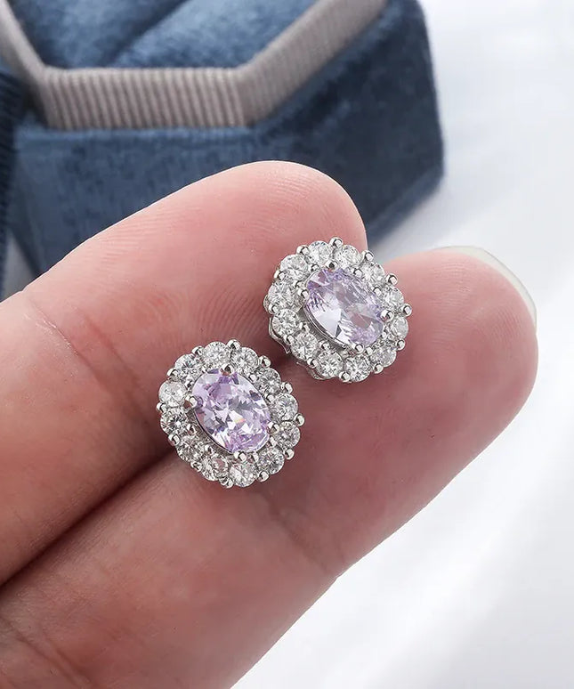 KissICON KissIcon Lavender Round Zircon Earrings 925 Silver Plated