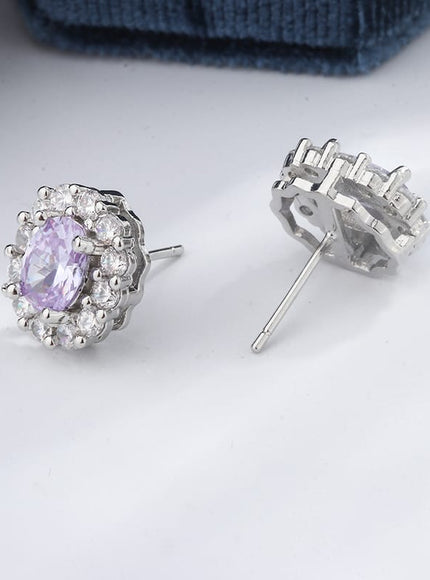 KissICON KissIcon Lavender Round Zircon Earrings 925 Silver Plated