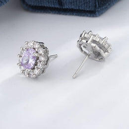 KissICON KissIcon Lavender Round Zircon Earrings 925 Silver Plated