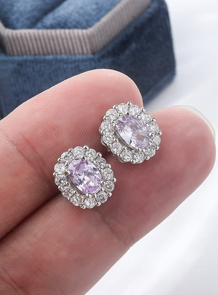 KissICON KissIcon Lavender Round Zircon Earrings 925 Silver Plated