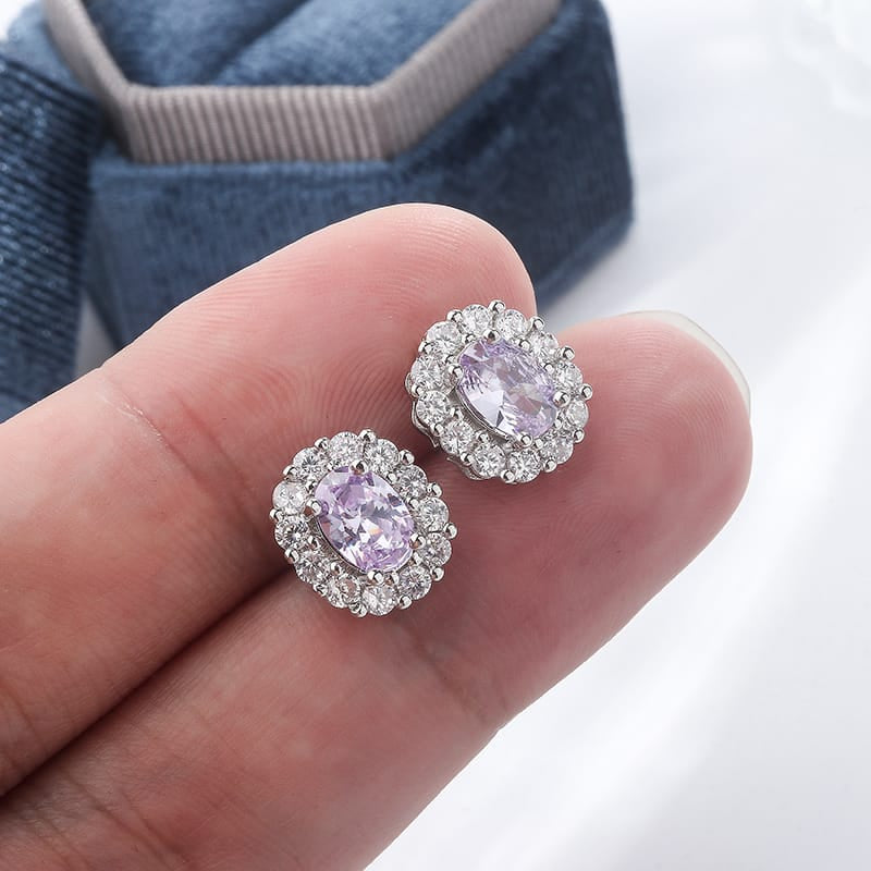 KissICON KissIcon Lavender Round Zircon Earrings 925 Silver Plated