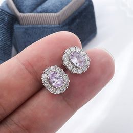 KissICON KissIcon Lavender Round Zircon Earrings 925 Silver Plated