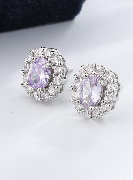 KissICON KissIcon Lavender Round Zircon Earrings 925 Silver Plated