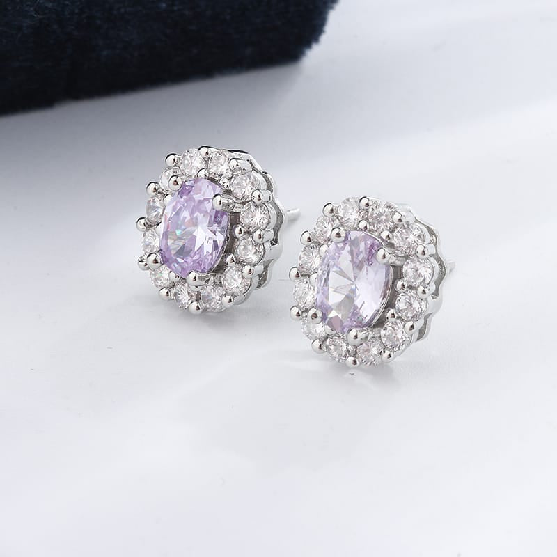 KissICON KissIcon Lavender Round Zircon Earrings 925 Silver Plated