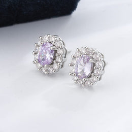 KissICON KissIcon Lavender Round Zircon Earrings 925 Silver Plated