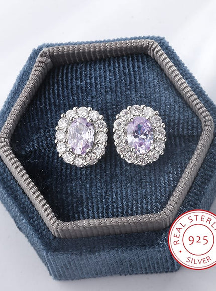 KissICON KissIcon Lavender Round Zircon Earrings 925 Silver Plated
