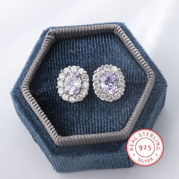 KissICON KissIcon Lavender Round Zircon Earrings 925 Silver Plated
