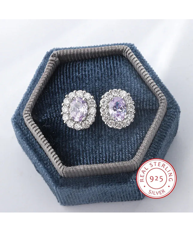 KissICON KissIcon Lavender Round Zircon Earrings 925 Silver Plated