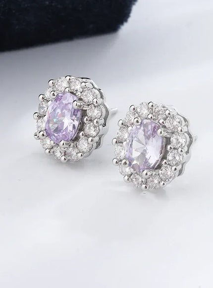 KissICON KissIcon Lavender Round Zircon Earrings 925 Silver Plated