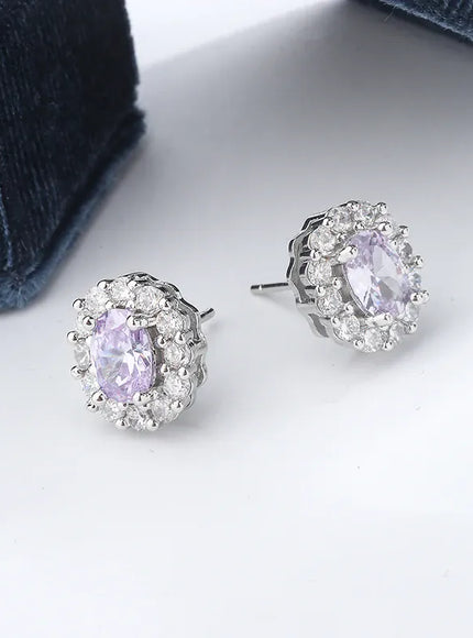 KissICON KissIcon Lavender Round Zircon Earrings 925 Silver Plated