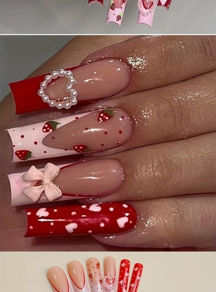 KissICON KissIcon Long Square Press On Nails Pink Red