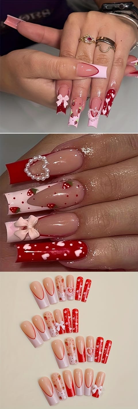 KissICON KissIcon Long Square Press On Nails Pink Red