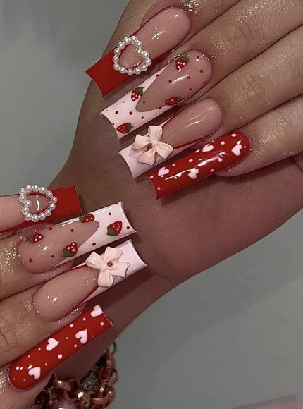 KissICON KissIcon Long Square Press On Nails Pink Red