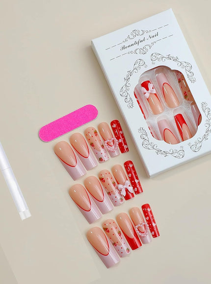 KissICON KissIcon Long Square Press On Nails Pink Red