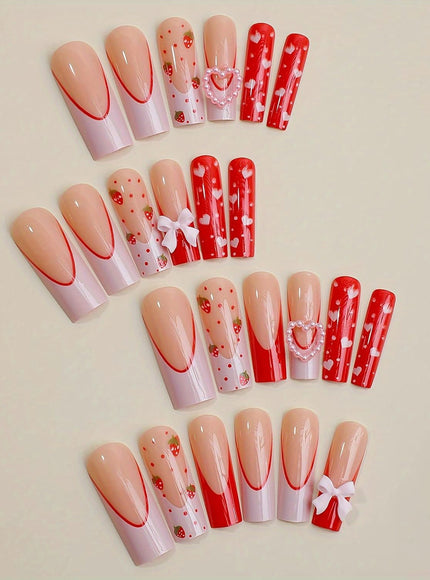KissICON KissIcon Long Square Press On Nails Pink Red