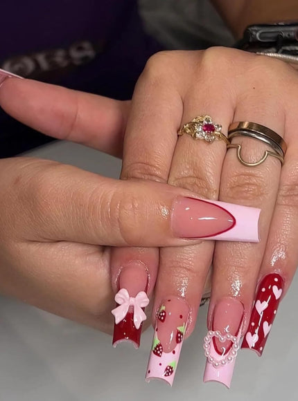 KissICON KissIcon Long Square Press On Nails Pink Red