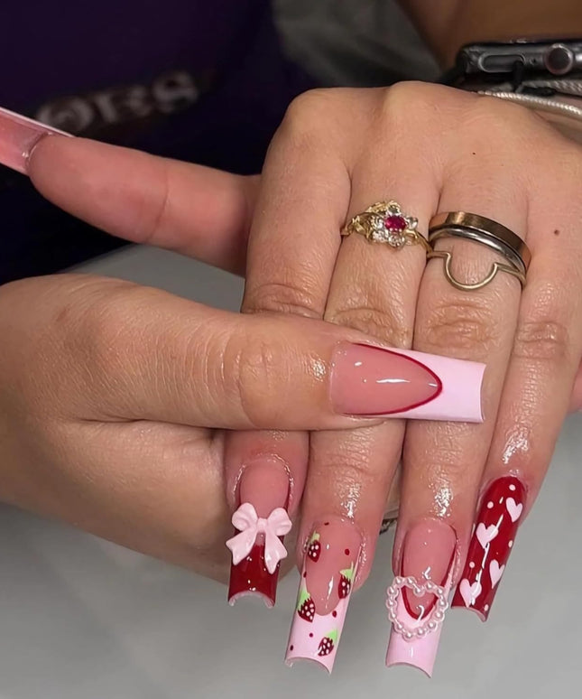 KissICON KissIcon Long Square Press On Nails Pink Red