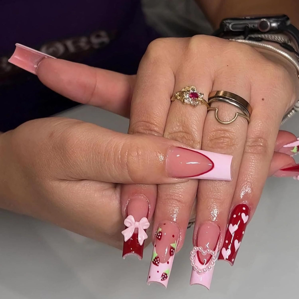 KissICON KissIcon Long Square Press On Nails Pink Red