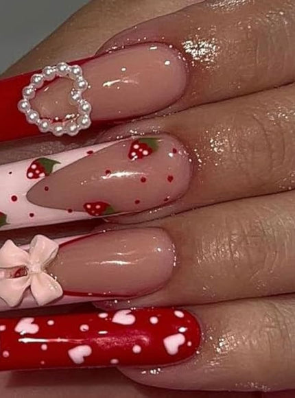 KissICON KissIcon Long Square Press On Nails Pink Red