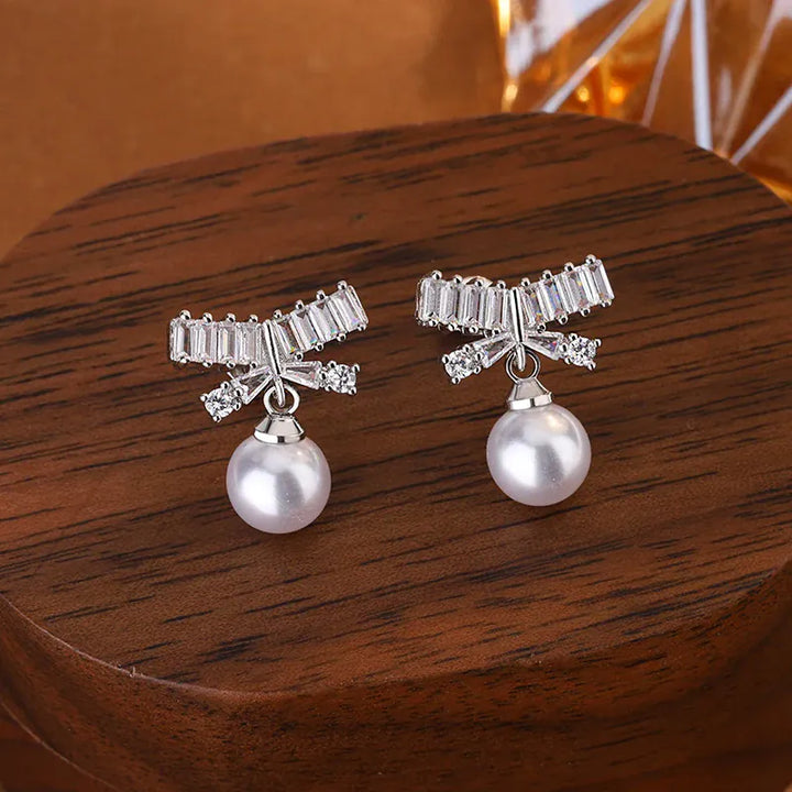 KissIcon Lovely Bow Shaped Stud Earrings - Zircon Sparkle
