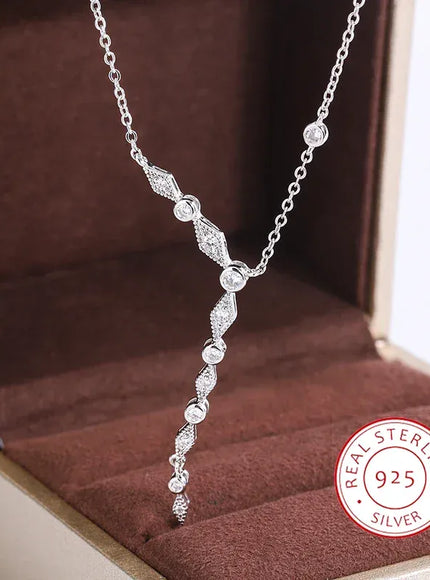 KissICON KissIcon Luxury 925 Silver Tassel Necklace - Zircon Sparkle